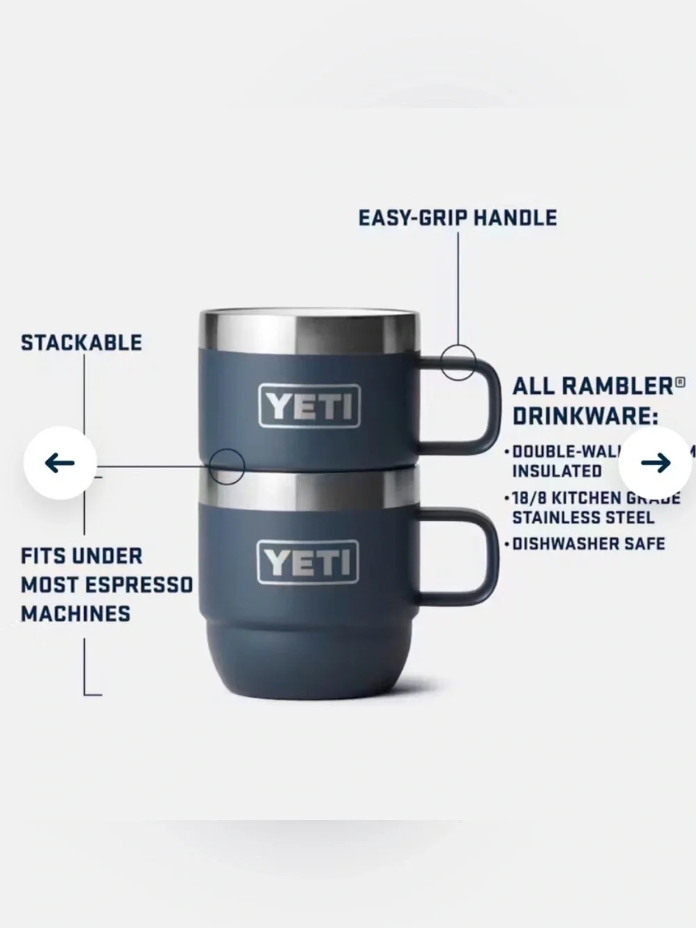YETI NWT Navy Blue Rambler 6 oz Stackable Stainless Steel Travel Mug w Handle